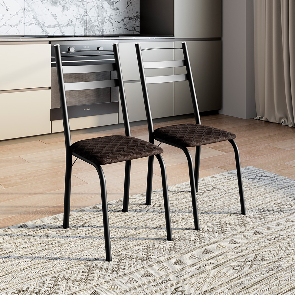 Conjunto de Mesa Retangular com Tampo de MDP Amadeirado e 6 Cadeiras Adriana III Revestimento Sintético Cacau e Preto