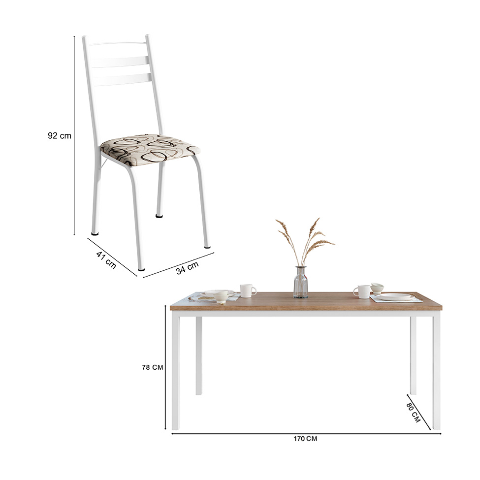 Conjunto de Mesa Retangular com Tampo de MDP Amadeirado e 6 Cadeiras Adriana III Revestimento Sintético Cedro e Branco