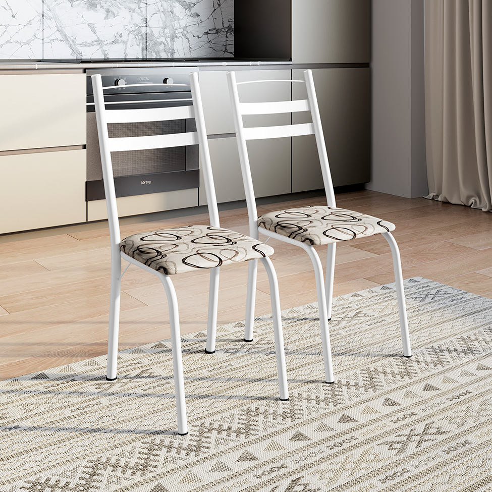 Conjunto de Mesa Retangular com Tampo de MDP Amadeirado e 6 Cadeiras Adriana III Revestimento Sintético Cedro e Branco