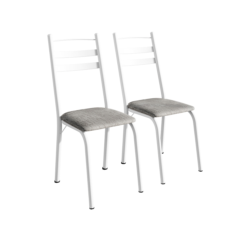 Conjunto de Mesa Retangular com Tampo de MDP Amadeirado e 6 Cadeiras Adriana III Revestimento Sintético Cinza Claro e Branco