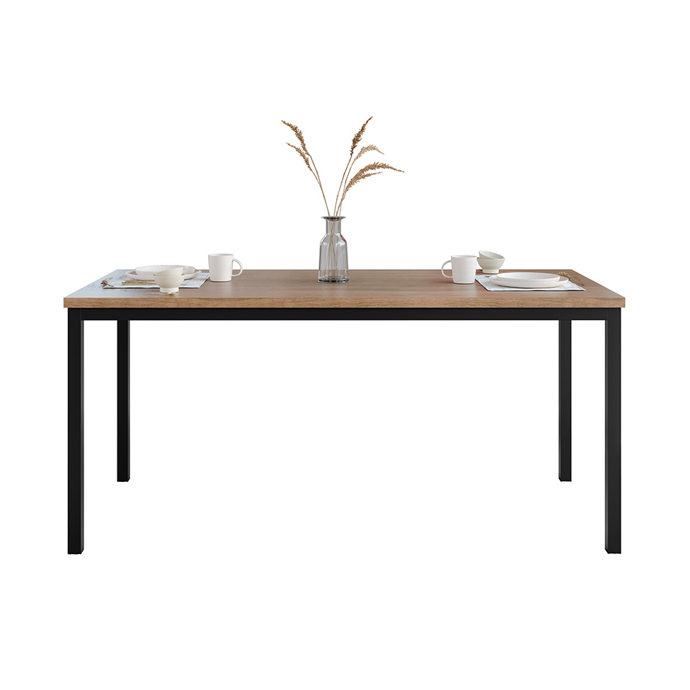 Conjunto de Mesa Retangular com Tampo de MDP Amadeirado e 6 Cadeiras Adriana III Revestimento Sintético Cinza Claro e Preto