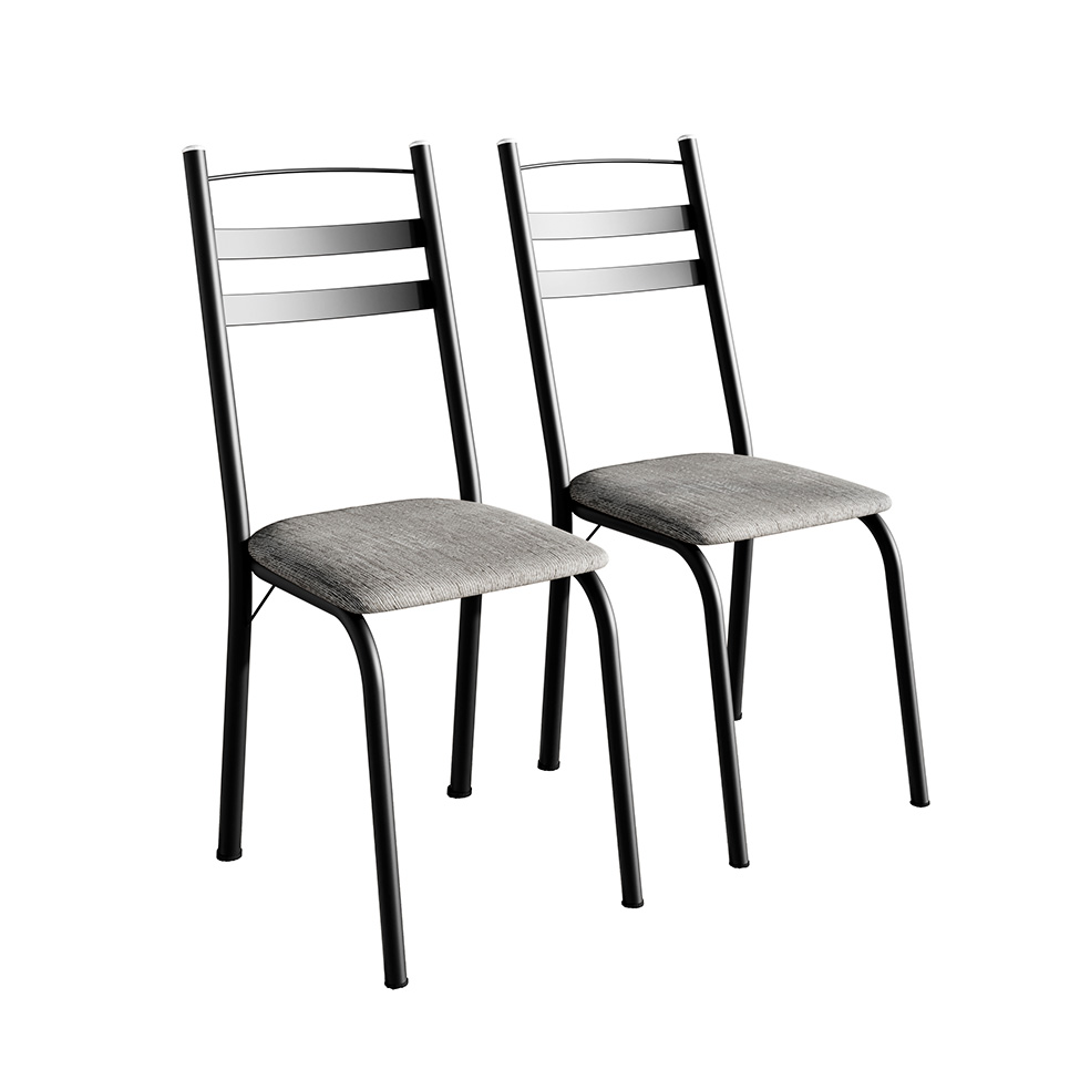 Conjunto de Mesa Retangular com Tampo de MDP Amadeirado e 6 Cadeiras Adriana III Revestimento Sintético Cinza Claro e Preto