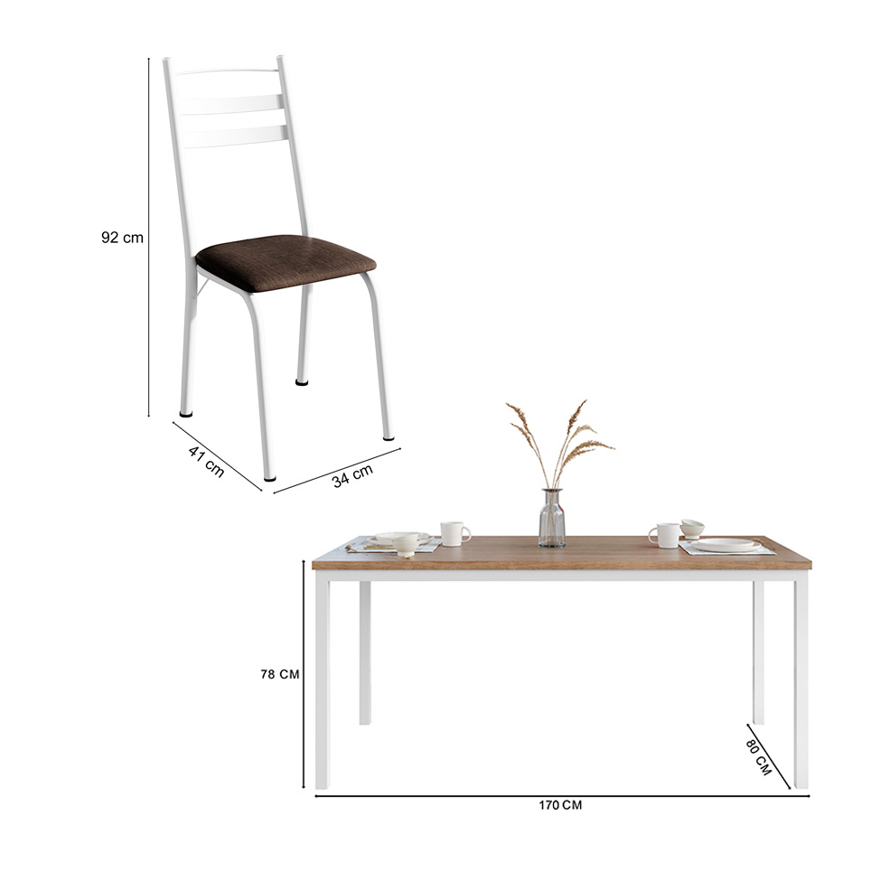 Conjunto de Mesa Retangular com Tampo de MDP Amadeirado e 6 Cadeiras Adriana III Revestimento Sintético Imbuia e Branco