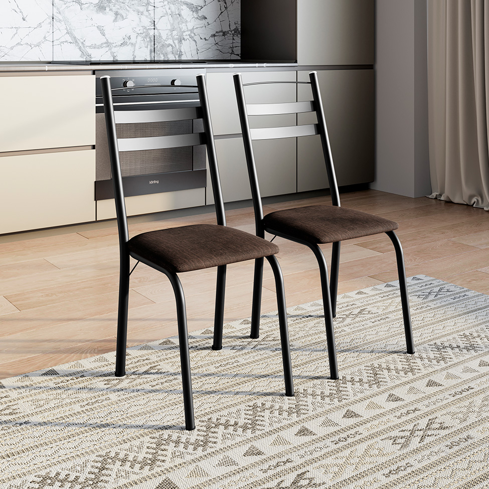 Conjunto de Mesa Retangular com Tampo de MDP Amadeirado e 6 Cadeiras Adriana III Revestimento Sintético Imbuia e Preto