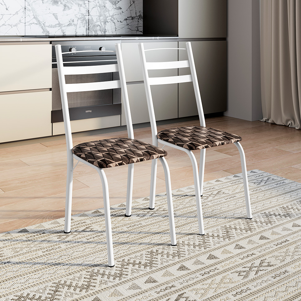 Conjunto de Mesa Retangular com Tampo de MDP Amadeirado e 6 Cadeiras Adriana III Revestimento Sintético Palha e Branco