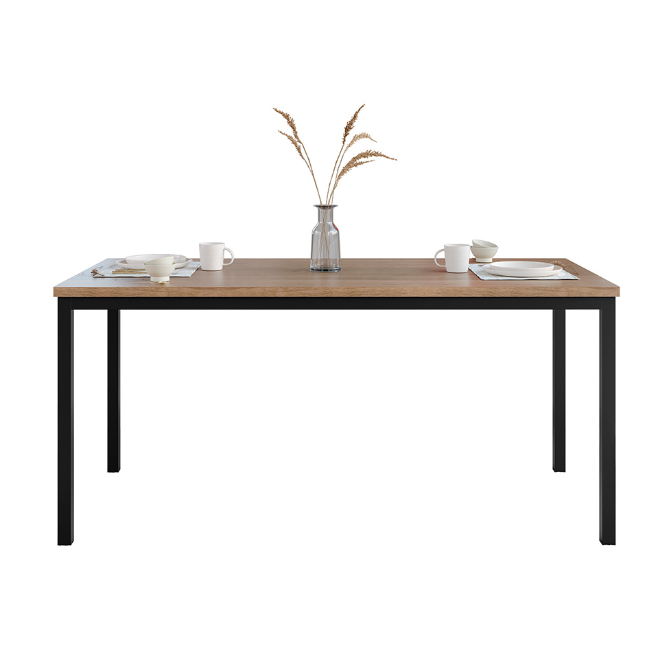 Conjunto de Mesa Retangular com Tampo de MDP Amadeirado e 6 Cadeiras Adriana III Revestimento Sintético Palha e Preto
