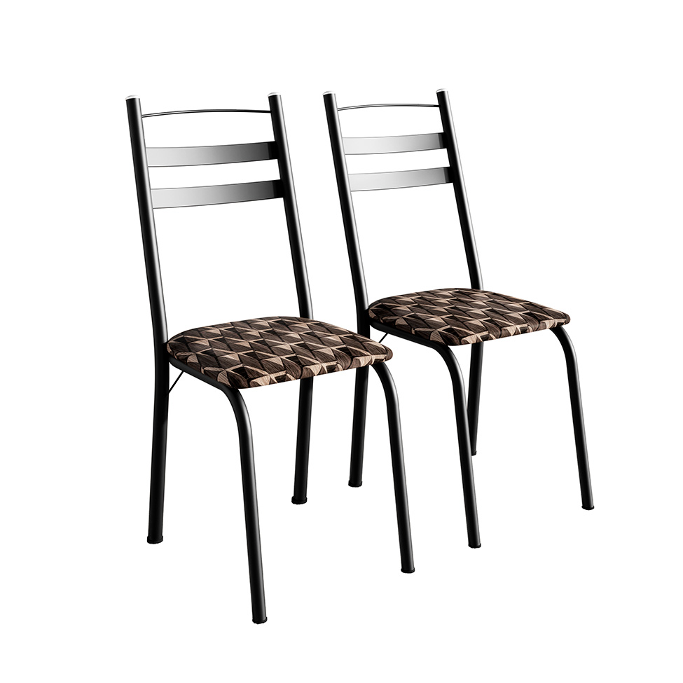 Conjunto de Mesa Retangular com Tampo de MDP Amadeirado e 6 Cadeiras Adriana III Revestimento Sintético Palha e Preto