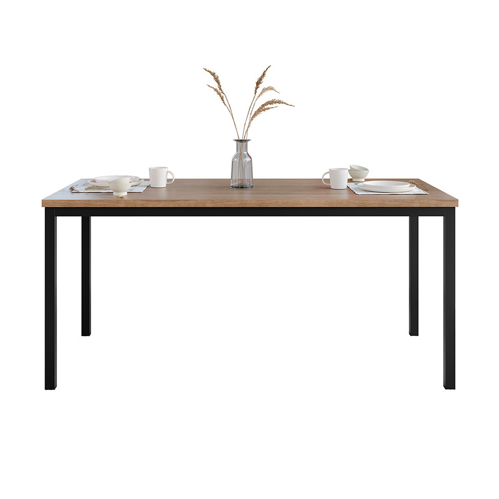 Conjunto de Mesa Retangular com Tampo de MDP Amadeirado e 6 Cadeiras Adriana III Revestimento Sintético Preto