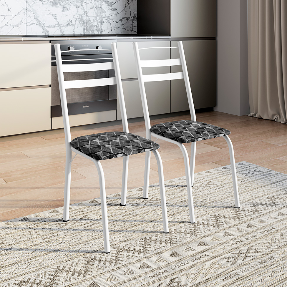 Conjunto de Mesa Retangular com Tampo de MDP Amadeirado e 6 Cadeiras Adriana III Revestimento Sintético Silver e Branco