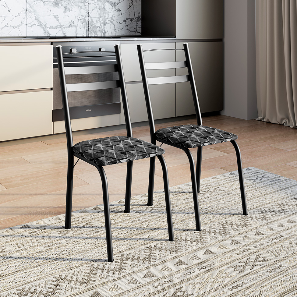 Conjunto de Mesa Retangular com Tampo de MDP Amadeirado e 6 Cadeiras Adriana III Revestimento Sintético Silver e Preto