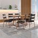 Conjunto de Mesa Retangular com Tampo de MDP Marrom Claro Atlanta e 6 Cadeiras Atenas Revestimento Sintético Preto e Cobre