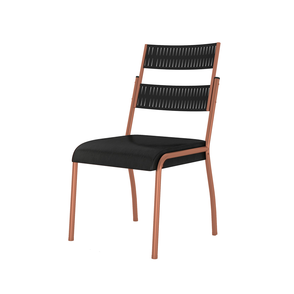 Conjunto de Mesa Retangular com Tampo de MDP Marrom Claro Atlanta e 6 Cadeiras Atenas Revestimento Sintético Preto e Cobre