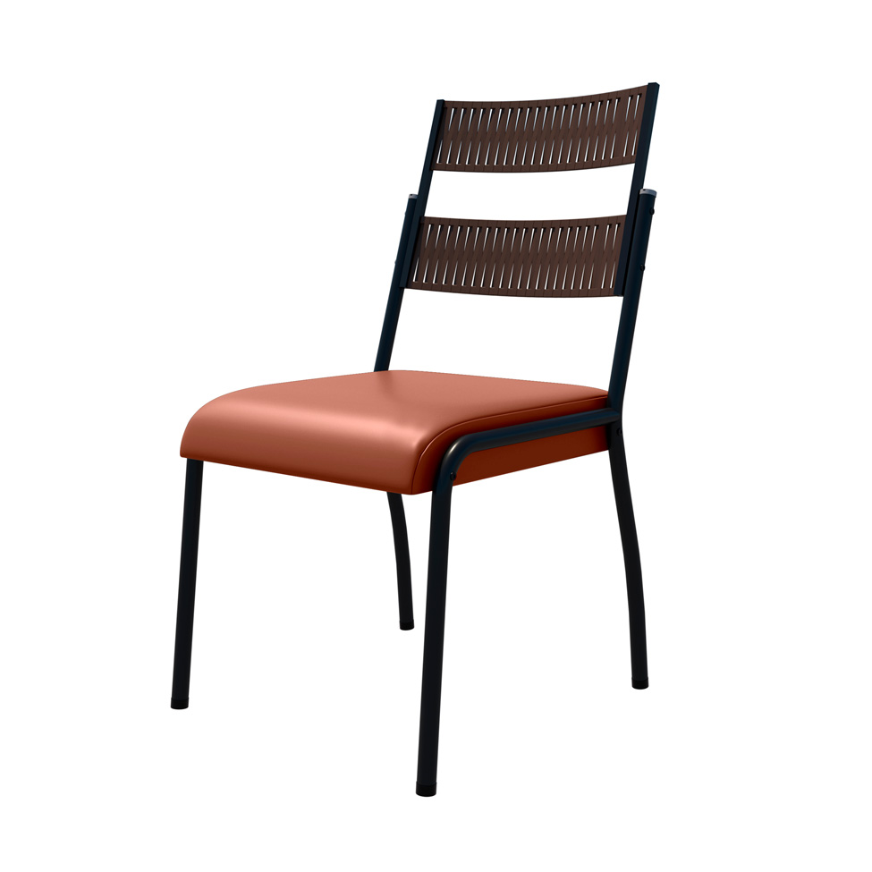 Conjunto de Mesa Retangular com Tampo de MDP Marrom Claro Atlanta e 6 Cadeiras Atenas Revestimento Sintético Terracota e Preto