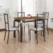 Conjunto de Mesa Retangular com Tampo de MDP Marrom Copenhague e 4 Cadeiras Monterrey Revestimento Sintético Florido Branco e Preto