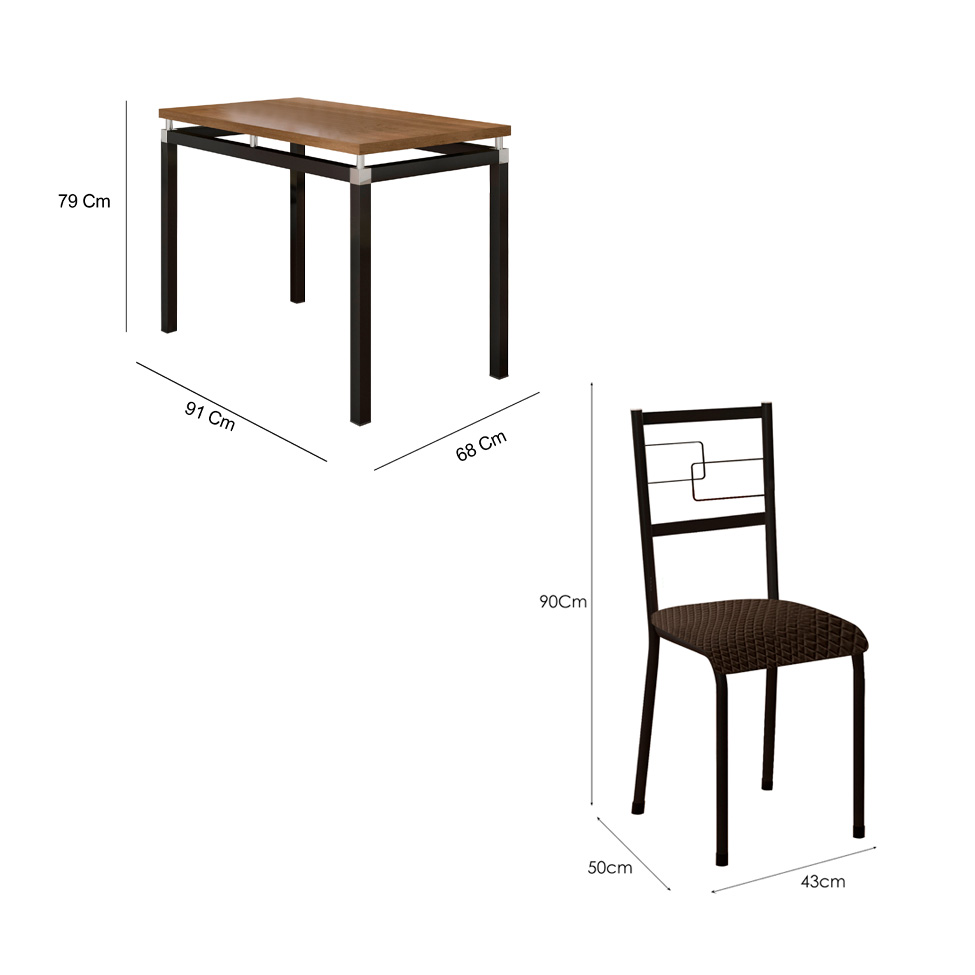 Conjunto de Mesa Retangular com Tampo de MDP Marrom Copenhague e 4 Cadeiras Monterrey Revestimento Sintético Marrom e Preto