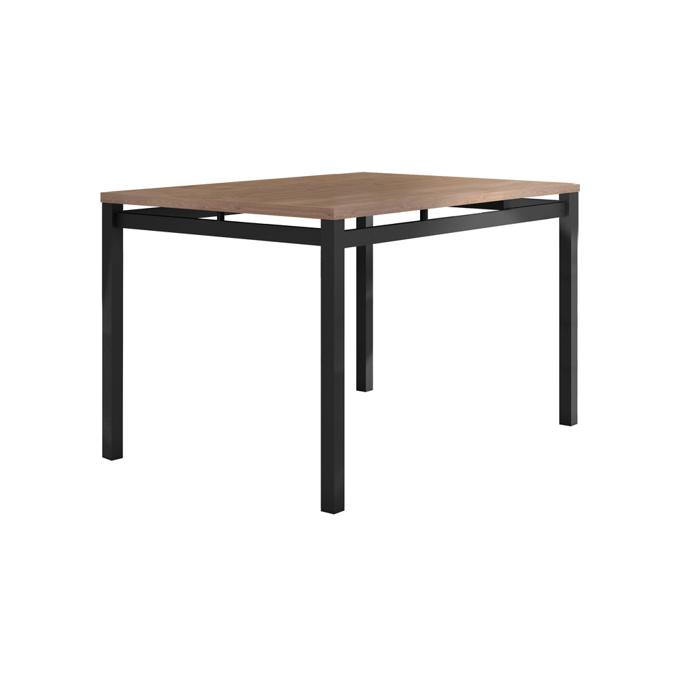 Conjunto de Mesa Retangular com Tampo de MDP Marrom Valência e 4 Cadeiras Marselha Revestimento Sintético Bege e Preto