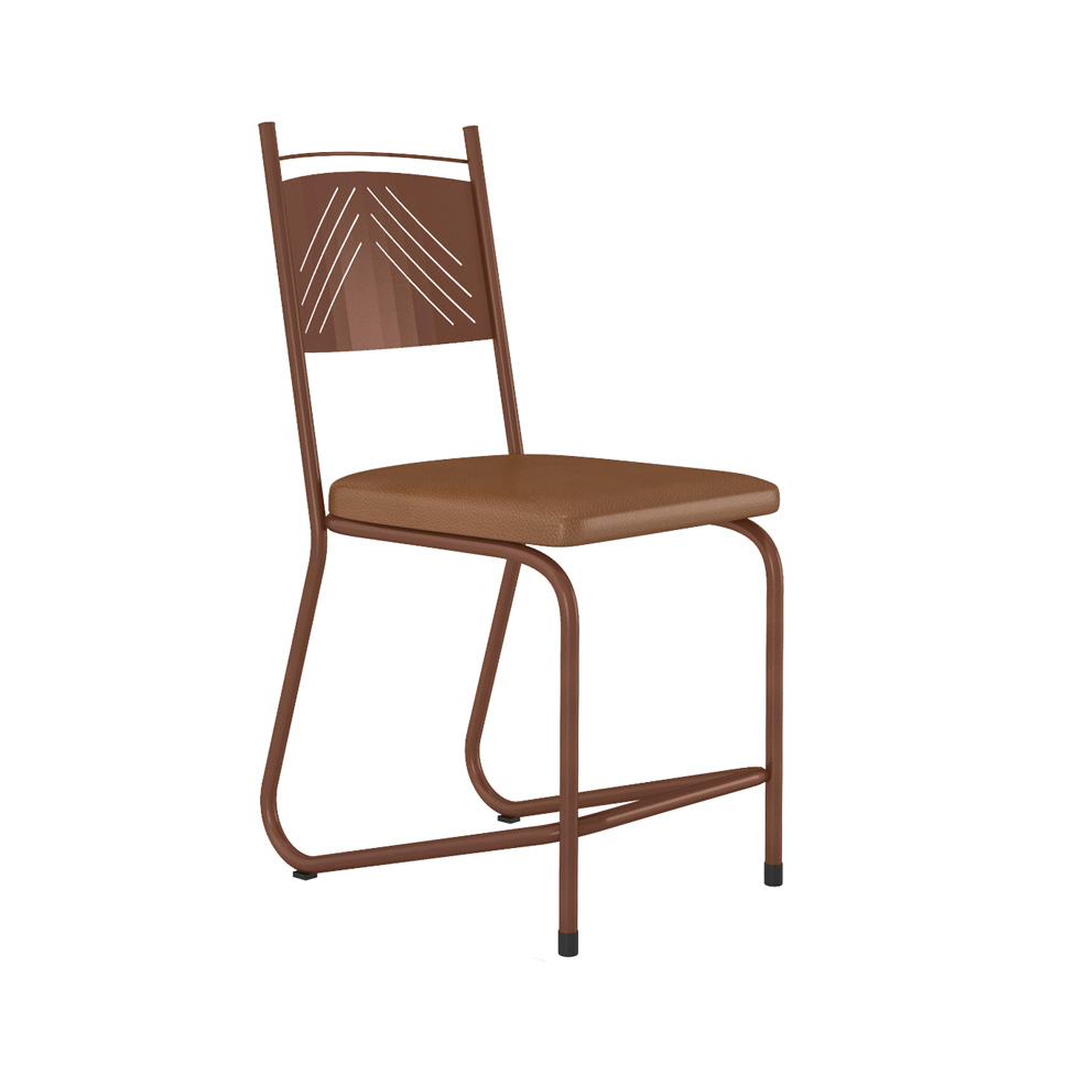 Conjunto de Mesa Retangular com Tampo de MDP Marrom Valência e 4 Cadeiras Marselha Revestimento Sintético Terracota e Cobre