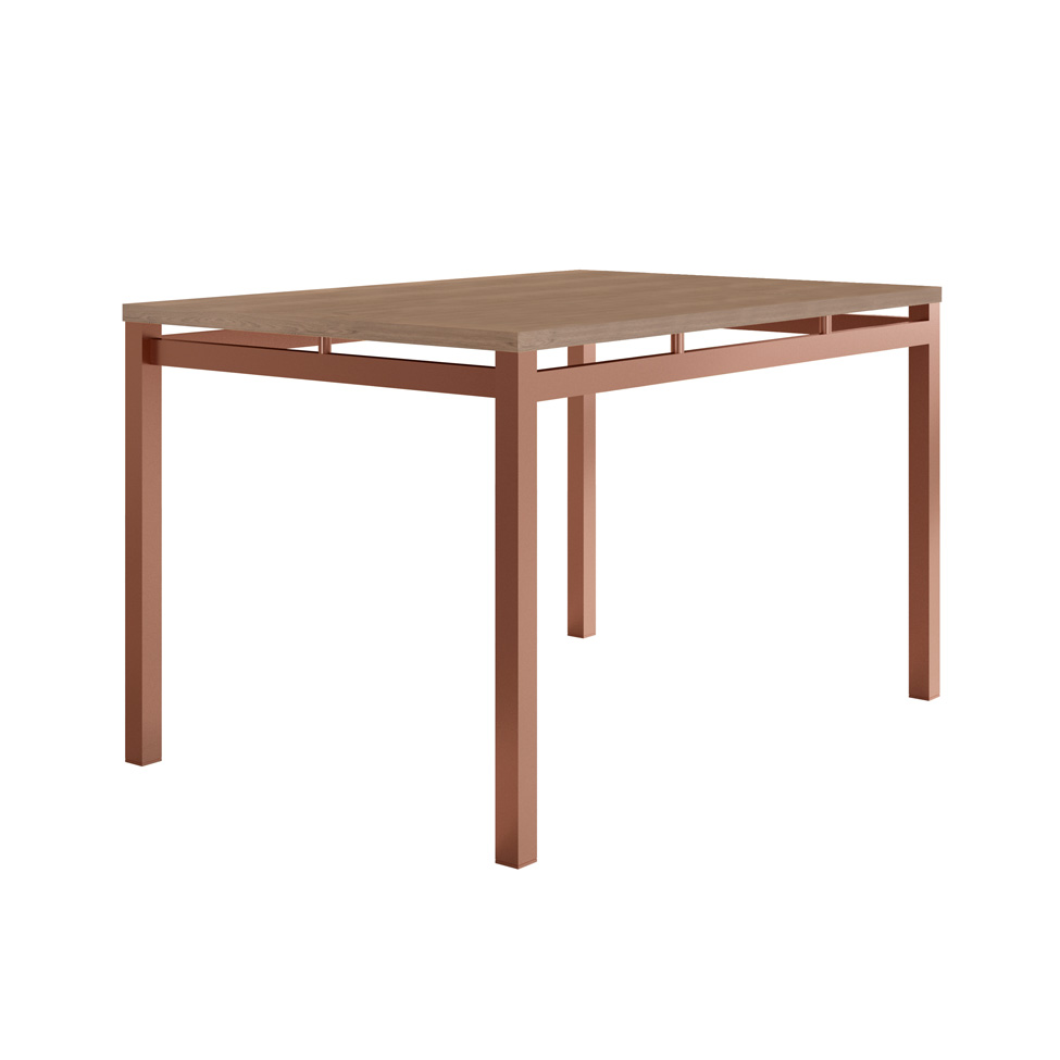 Conjunto de Mesa Retangular com Tampo de MDP Marrom Valência e 4 Cadeiras Marselha Revestimento Sintético Terracota e Cobre