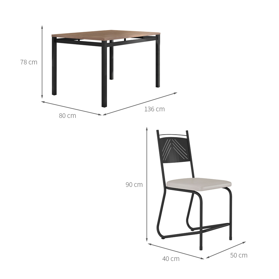 Conjunto de Mesa Retangular com Tampo de MDP Marrom Valência e 6 Cadeiras Marselha Revestimento Sintético Bege e Preto
