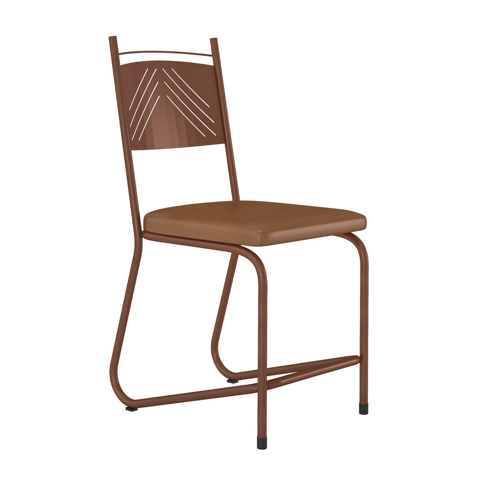 Conjunto de Mesa Retangular com Tampo de MDP Marrom Valência e 6 Cadeiras Marselha Revestimento Sintético Terracota e Cobre