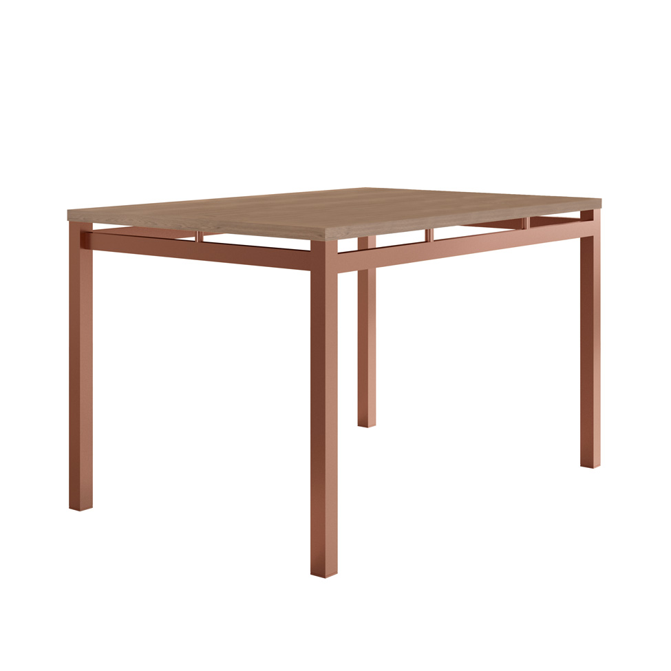 Conjunto de Mesa Retangular com Tampo de MDP Marrom Valência e 6 Cadeiras Marselha Revestimento Sintético Terracota e Cobre