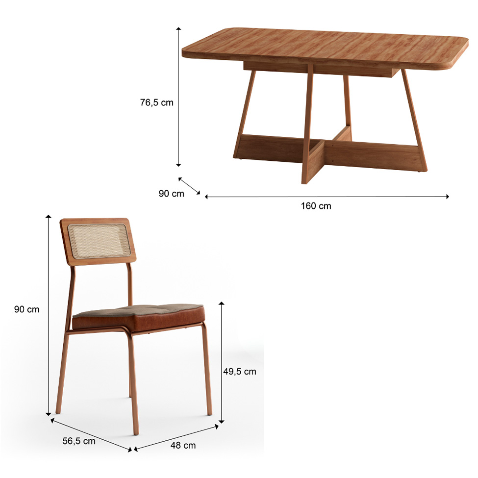 Conjunto de Mesa Retangular com Tampo de MDP Nogal Átria e 6 Cadeiras Cadeiras Catarina Revestimento Sintético Caramelo