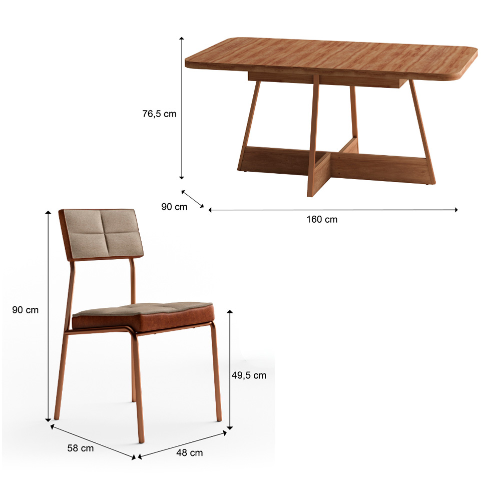 Conjunto de Mesa Retangular com Tampo de MDP Nogal Átria e 6 Cadeiras Helena Revestimento Sintético Caramelo e Areia