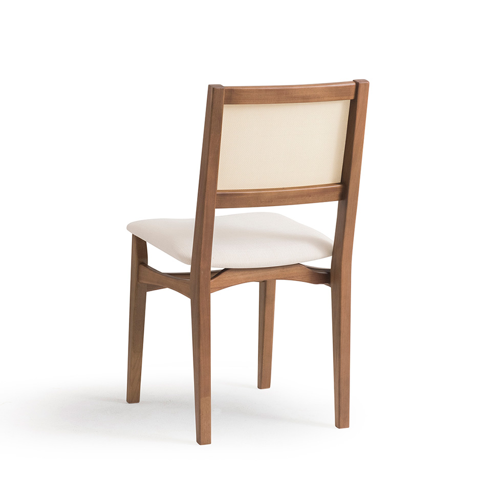 Conjunto de Mesa Retangular com Tampo de Madeira Maciça Frame e 4 Cadeiras Serena Algodão Bege Claro e Natural