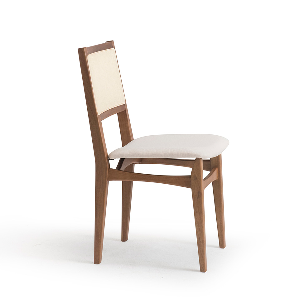 Conjunto de Mesa Retangular com Tampo de Madeira Maciça Frame e 4 Cadeiras Serena Algodão Bege Claro e Natural