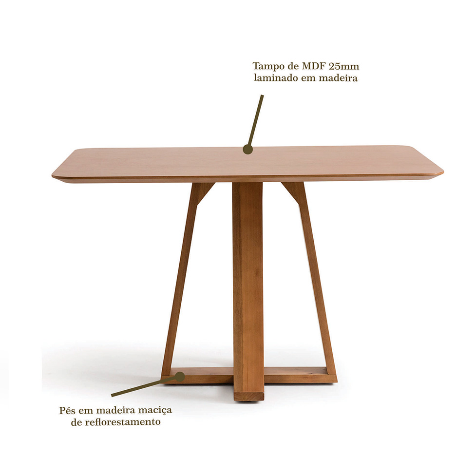 Conjunto de Mesa Retangular com Tampo de Madeira Maciça Frame e 4 Cadeiras Serena Algodão Bege Claro e Natural