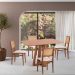 Conjunto de Mesa Retangular com Tampo de Madeira Maciça Frame e 4 Cadeiras Serena Algodão Bege Claro e Nogueira