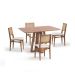Conjunto de Mesa Retangular com Tampo de Madeira Maciça Frame e 4 Cadeiras Serena Algodão Bege Claro e Nogueira