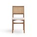 Conjunto de Mesa Retangular com Tampo de Madeira Maciça Frame e 4 Cadeiras Serena Algodão Bege Claro e Nogueira