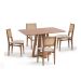 Conjunto de Mesa Retangular com Tampo de Madeira Maciça Frame e 4 Cadeiras Serena Poliéster Bege e Nogueira