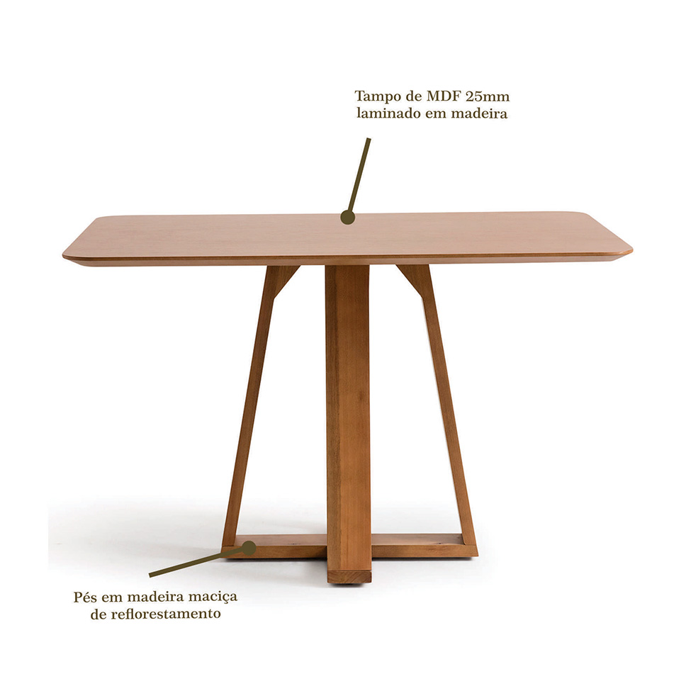 Conjunto de Mesa Retangular com Tampo de Madeira Maciça Frame e 4 Cadeiras Serena Poliéster Bege e Nogueira