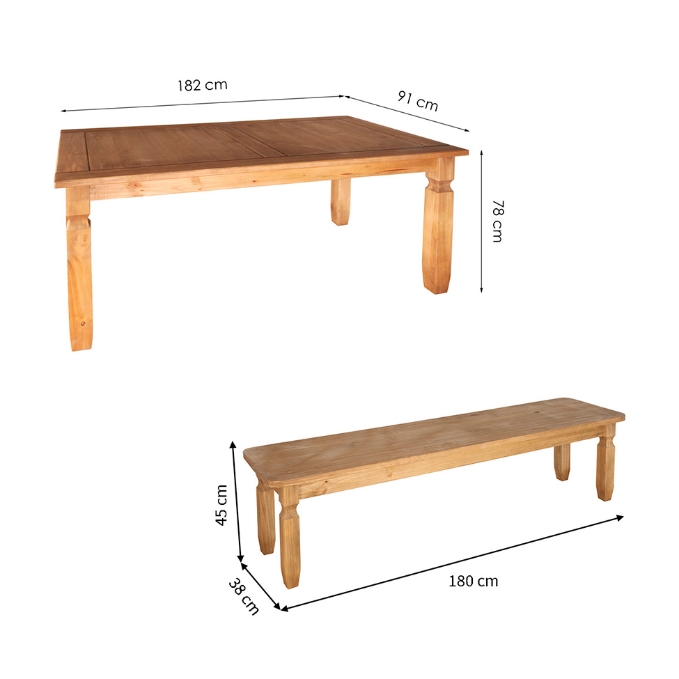 Conjunto de Mesa Retangular com Tampo de Madeira e 2 Bancos Corona Mel