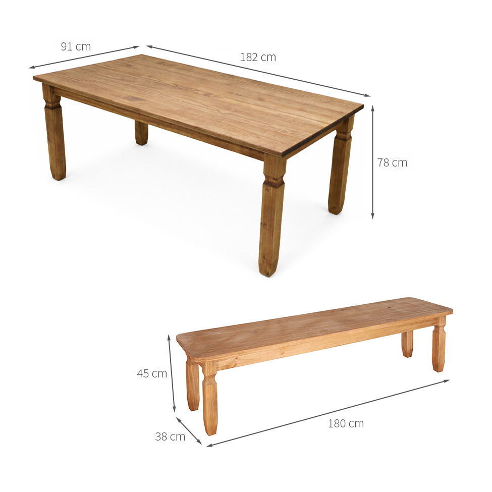 Conjunto de Mesa Retangular com Tampo de Madeira e 2 Bancos Corona Mel