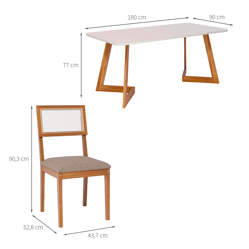 Conjunto de Mesa Retangular com Tampo de Vidro Caju e 6 Cadeiras Palmas Linho Marrom e Cinamomo