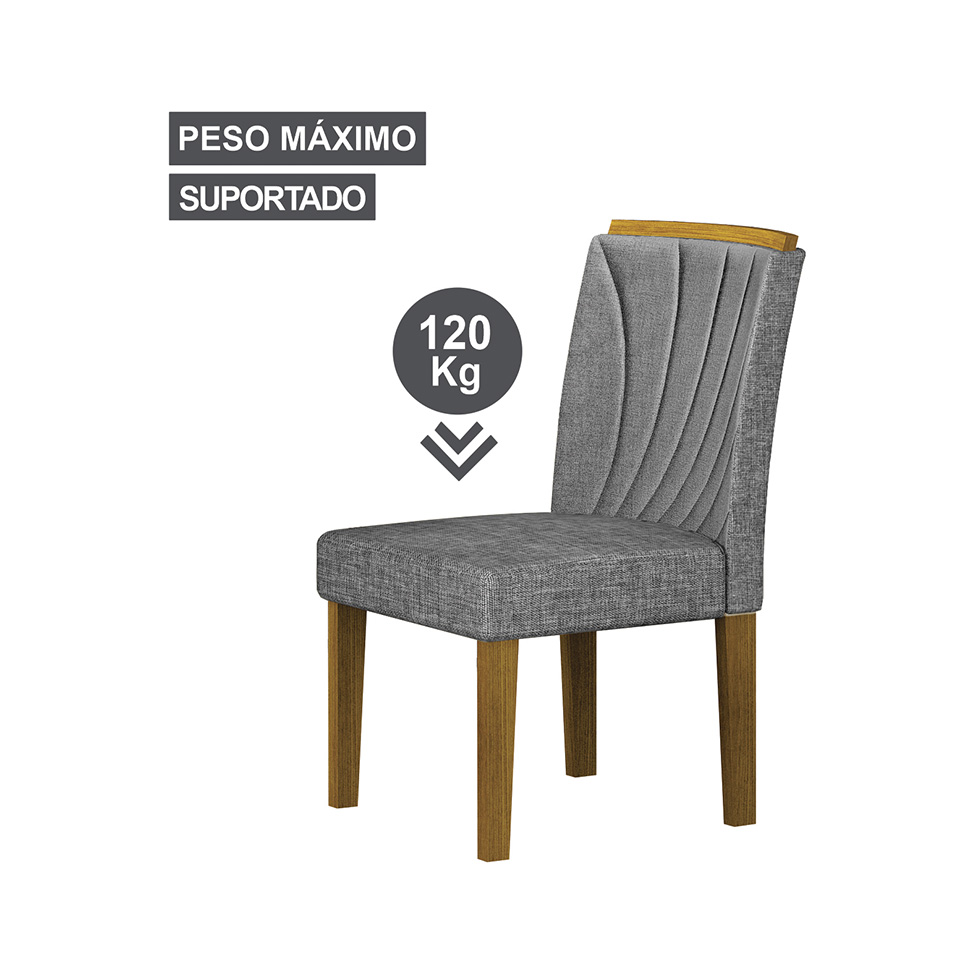 Conjunto de Mesa Retangular com Tampo de Vidro Chumbo e 4 Cadeiras Lorena Plus Linho Cinza e Freijó