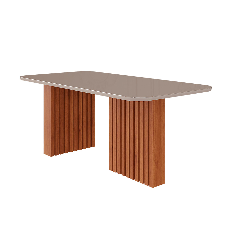 Conjunto de Mesa Retangular com Tampo de Vidro Cinamomo Ester e 6 Cadeiras Paola Suede Nude