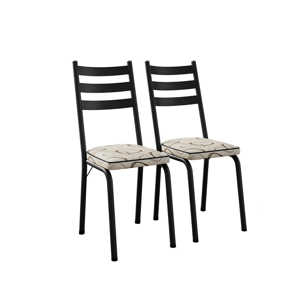Conjunto de Mesa Retangular com Tampo de Vidro Malva e 4 Cadeiras New Revestimento Sintético Cedro e Preto 107 cm