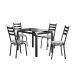 Conjunto de Mesa Retangular com Tampo de Vidro Malva e 4 Cadeiras New Revestimento Sintético Floral Cinza e Preto 107 cm