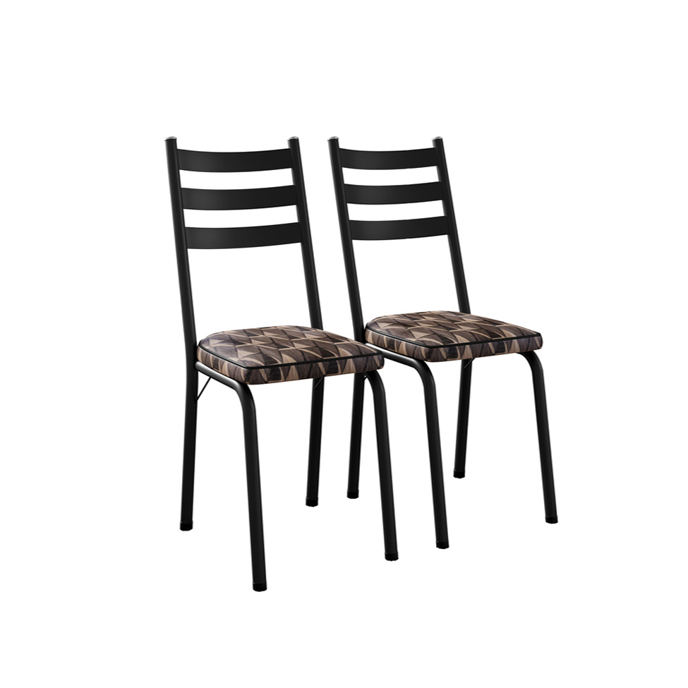 Conjunto de Mesa Retangular com Tampo de Vidro Malva e 4 Cadeiras New Revestimento Sintético Mosaico Palha e Preto 107 cm