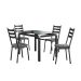 Conjunto de Mesa Retangular com Tampo de Vidro Malva e 4 Cadeiras New Revestimento Sintético Platina e Preto 107 cm