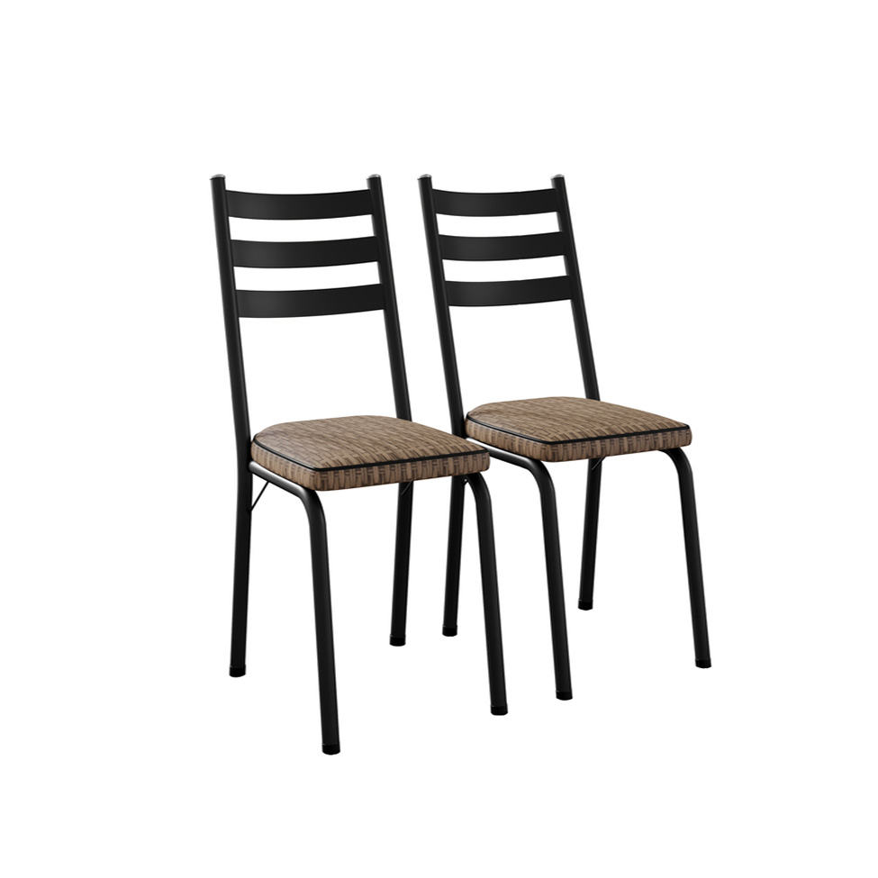 Conjunto de Mesa Retangular com Tampo de Vidro Malva e 4 Cadeiras New Revestimento Sintético Rattan e Preto 107 cm