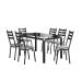 Conjunto de Mesa Retangular com Tampo de Vidro Malva e 6 Cadeiras New Revestimento Sintético Floral Cinza e Preto