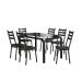 Conjunto de Mesa Retangular com Tampo de Vidro Malva e 6 Cadeiras New Revestimento Sintético Floral Dourado e Preto