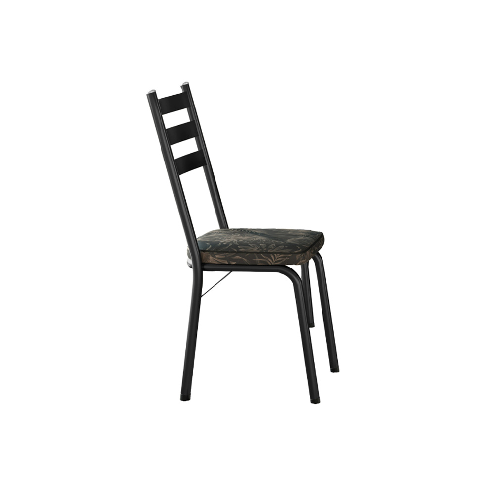 Conjunto de Mesa Retangular com Tampo de Vidro Malva e 6 Cadeiras New Revestimento Sintético Floral Dourado e Preto