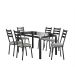 Conjunto de Mesa Retangular com Tampo de Vidro Malva e 6 Cadeiras New Revestimento Sintético Grafiato e Preto