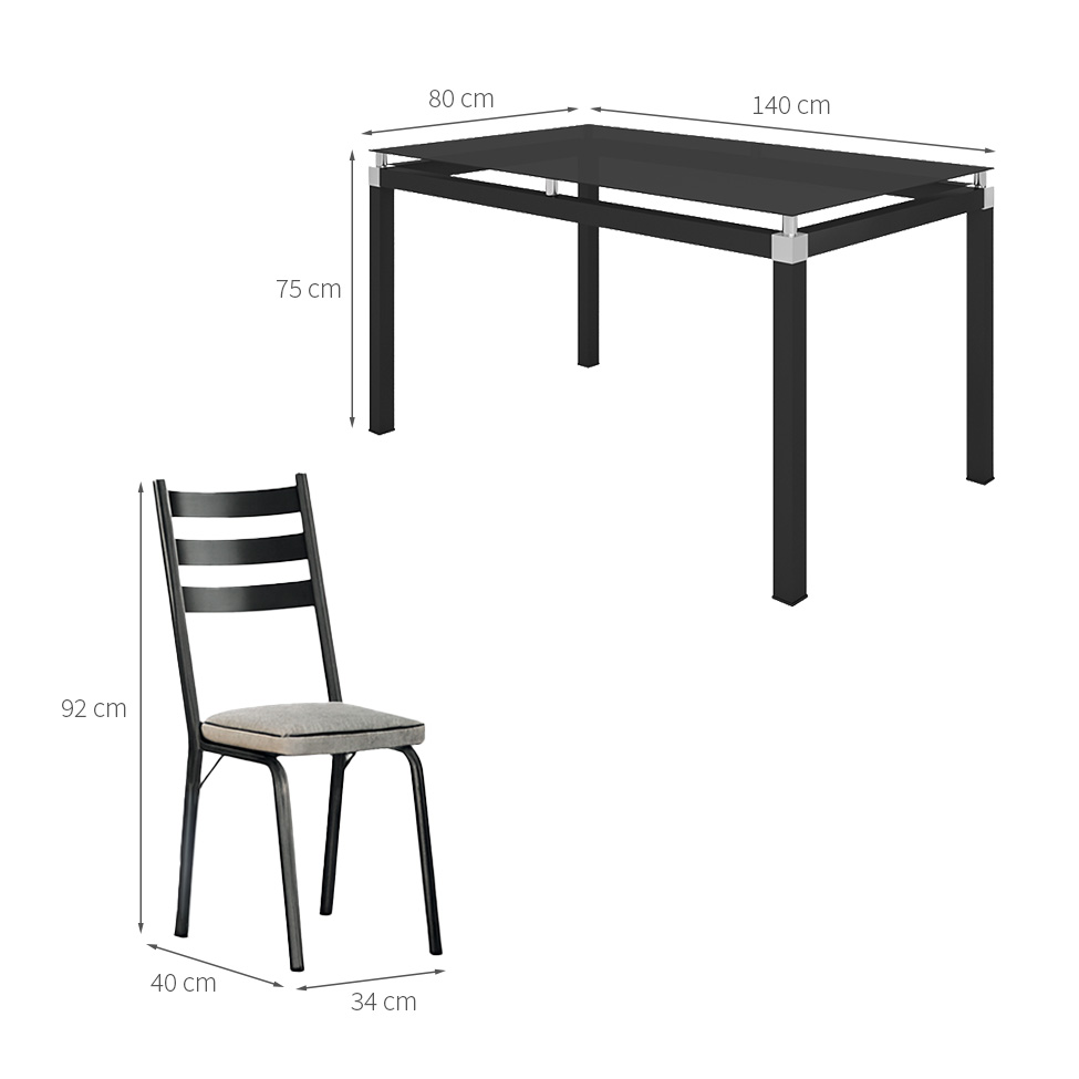 Conjunto de Mesa Retangular com Tampo de Vidro Malva e 6 Cadeiras New Revestimento Sintético Grafiato e Preto